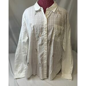 Lucky Brand Women's Flowery Embroidered‎ Long-Sleeve Button Up Shirt Size XL